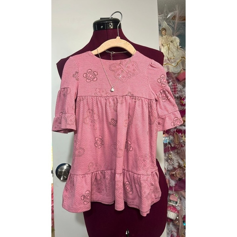 Laura Ashley Dress Baby Girl 12M Pink Paisley Honeycomb Ruffle Babydoll Good
